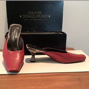Couture Donald Pliner Red Mules with snake skin trim